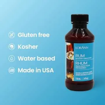 Lorann Oils Rum Bakery Emulsion: Realistic Rum Flavor, Ideal for Enhancing Boozy Notes in Baked Goods, Gluten-Free, Keto-Friendly, Rum Extract Alternative Essential for Your Kitchen