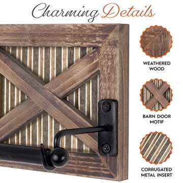 Autumn Alley Rustic Farmhouse Barn Door Toilet Paper Holder | Constructed of Warm Brown Wood, Gold Corrugated Metal and Black Metal | Adds Functional Farmhouse Charm to Your Bathroom