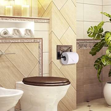 Autumn Alley Rustic Farmhouse Barn Door Toilet Paper Holder | Constructed of Warm Brown Wood, Gold Corrugated Metal and Black Metal | Adds Functional Farmhouse Charm to Your Bathroom