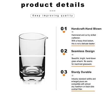 LUXU Cocktail Mixing Glass - Handblown, Clear, Durable