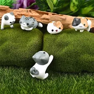 Neko 6pcs Miniature Home Fairy Garden Cats - Micro Kitty Landscape Ornament Decorations – Cute Lucky Cat DIY Figures for Crafts, Home Decor and Cake Topper