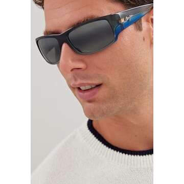 Maui Jim Men's and Women's World Cup Polarized Wrap Sunglasses, Marlin/Neutral Grey, Large