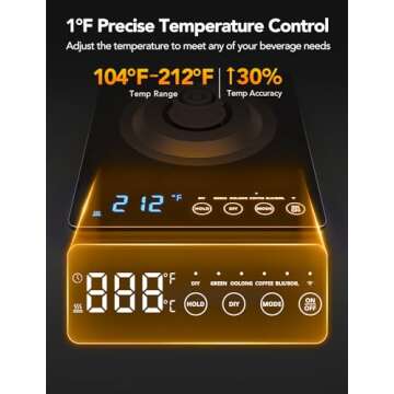 GoveeLife Smart WiFi Electric Kettle with LED Display, Variable Temperature Control, 0.8L, Alexa Compatible - Stainless Steel Kettle for Pour Over Coffee, Brew Tea, Boil Hot Water, Matte Black