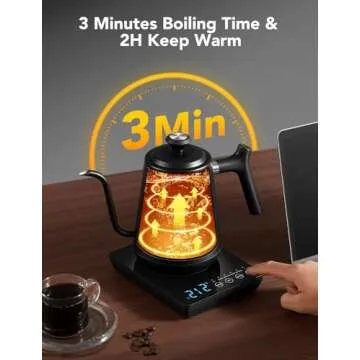 GoveeLife Smart WiFi Electric Kettle with LED Display, Variable Temperature Control, 0.8L, Alexa Compatible - Stainless Steel Kettle for Pour Over Coffee, Brew Tea, Boil Hot Water, Matte Black