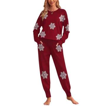 Ekouaer Women's Cozy 2 Piece Lounge Set in Christmas Red