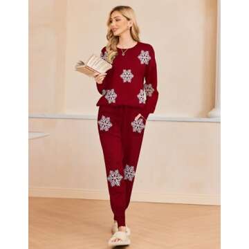 Ekouaer Women's Cozy 2 Piece Lounge Set in Christmas Red