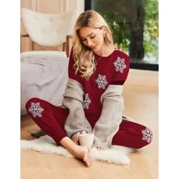 Ekouaer Women's Cozy 2 Piece Lounge Set in Christmas Red