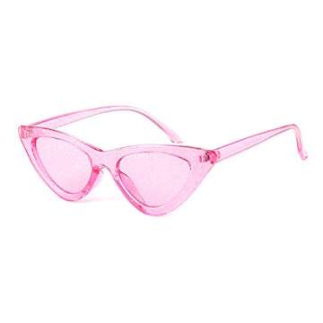 GIFIORE Retro Vintage Cat Eye Sunglasses for Women Trendy Narrow Cateye Frame Sun Glasses (Hot Pink Frame Pink Lens with Glitter)