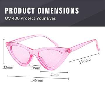 GIFIORE Retro Vintage Cat Eye Sunglasses for Women Trendy Narrow Cateye Frame Sun Glasses (Hot Pink Frame Pink Lens with Glitter)