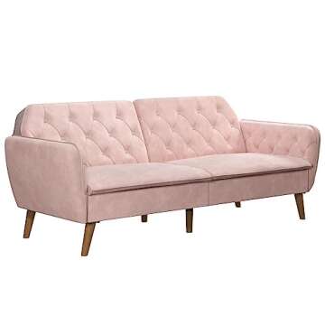 Novogratz Tallulah Memory Foam Futon, Convertible Couch, Pink Velvet
