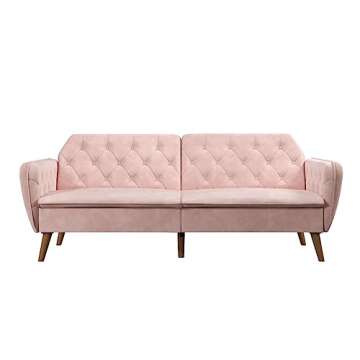 Novogratz Tallulah Memory Foam Futon, Convertible Couch, Pink Velvet