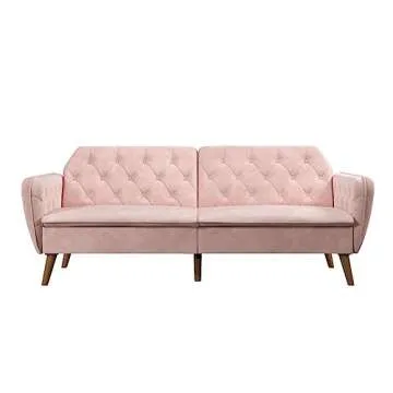 Novogratz Tallulah Memory Foam Futon, Convertible Couch, Pink Velvet