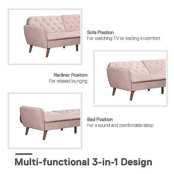 Novogratz Tallulah Memory Foam Futon, Convertible Couch, Pink Velvet