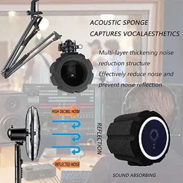 Microphone Wind Shield Pop Filter Isolation Ball, Acoustic Filter for Recording Studios Mic, Sound-Absorbing Foam that Effectively Reduces Noise and Reflections, Black