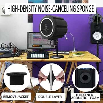 Microphone Wind Shield Pop Filter Isolation Ball, Acoustic Filter for Recording Studios Mic, Sound-Absorbing Foam that Effectively Reduces Noise and Reflections, Black