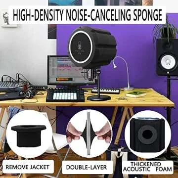 Microphone Wind Shield Pop Filter Isolation Ball, Acoustic Filter for Recording Studios Mic, Sound-Absorbing Foam that Effectively Reduces Noise and Reflections, Black