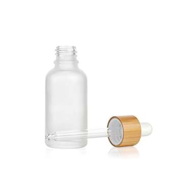 4 Pcs Bamboo Frosted Glass Eye Dropper Bottle,Empty Essential Oil Bottles With Pure Glass Pipettes,Bamboo Cap Makeup Travel Cosmetic Sample Container-Pipette&Funnel included (30ml/1 Ounce)