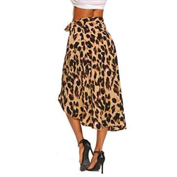 Leopard Skirts for Women Long Tie Up Bowtie Summer Flowy Wrap Midi Skirt (M,Leopard Yellow)