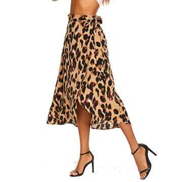 Leopard Skirts for Women Long Tie Up Bowtie Summer Flowy Wrap Midi Skirt (M,Leopard Yellow)