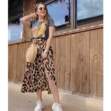Leopard Skirts for Women Long Tie Up Bowtie Summer Flowy Wrap Midi Skirt (M,Leopard Yellow)