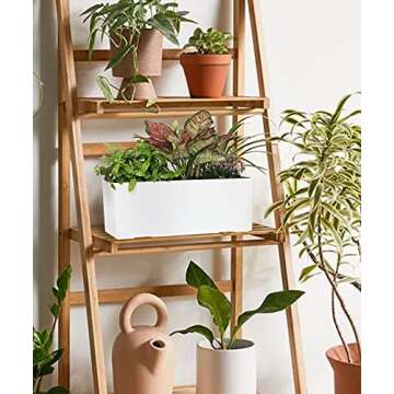 GardenBasix 7.5''x20'' White Self Watering Rectangle Planter Pots with 10 Quarts Coco Soil, Indoor Outdoor, Easy to Observe Water Level, Stylish and Simple