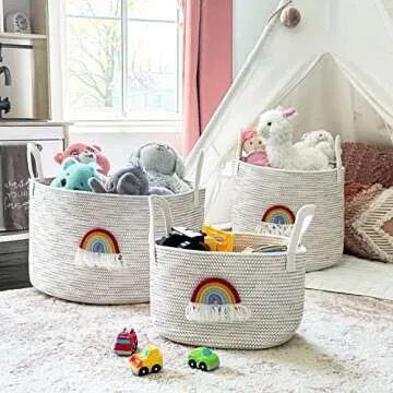 Goodpick Rainbow Storage Basket, Soft Cotton Toy Organizer