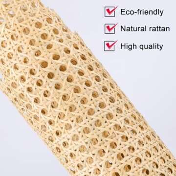 Wide Rattan Webbing, 3.3ft Long Woven Open Mesh Cane Rattan Webbing Roll Natural Rattan Webbing for Caning Projects DIY Crafts Furniture Decor