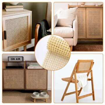 Wide Rattan Webbing, 3.3ft Long Woven Open Mesh Cane Rattan Webbing Roll Natural Rattan Webbing for Caning Projects DIY Crafts Furniture Decor