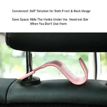 Toiyason Car Seat Headrest Hook Universal Vehicle Seat Hook Hangers Interior Storage Organizer for Purse Handbag Coats Umbrellas Grocery Bags 4 Pack Pink