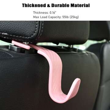 Toiyason Car Seat Headrest Hook Universal Vehicle Seat Hook Hangers Interior Storage Organizer for Purse Handbag Coats Umbrellas Grocery Bags 4 Pack Pink