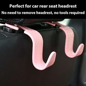 Toiyason Car Seat Headrest Hook Universal Vehicle Seat Hook Hangers Interior Storage Organizer for Purse Handbag Coats Umbrellas Grocery Bags 4 Pack Pink