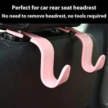 Toiyason Car Seat Headrest Hook Universal Vehicle Seat Hook Hangers Interior Storage Organizer for Purse Handbag Coats Umbrellas Grocery Bags 4 Pack Pink