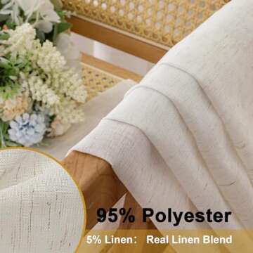 OWENIE Linen Blend Sheer Curtains 96 inch Long 2 Panels Set for Bedroom/Living Room, Natural Farmhouse Sheer Cutain Rod Pocket Farmhouse Drapes,2 Pcs Each 40" W x 96" L