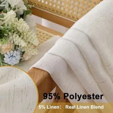 OWENIE Linen Blend Sheer Curtains 96 inch Long 2 Panels Set for Bedroom/Living Room, Natural Farmhouse Sheer Cutain Rod Pocket Farmhouse Drapes,2 Pcs Each 40" W x 96" L