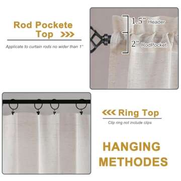 OWENIE Linen Blend Sheer Curtains 96 inch Long 2 Panels Set for Bedroom/Living Room, Natural Farmhouse Sheer Cutain Rod Pocket Farmhouse Drapes,2 Pcs Each 40" W x 96" L