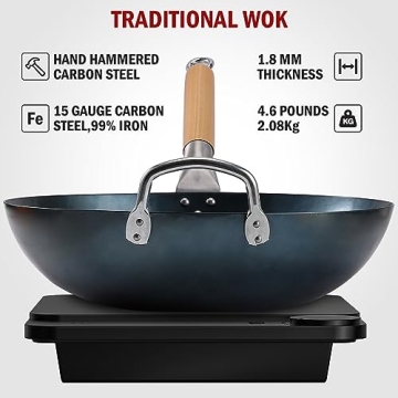 mMlpes Flat Bottom Wok - 13.5" Pre-Seasoned Carbon Steel