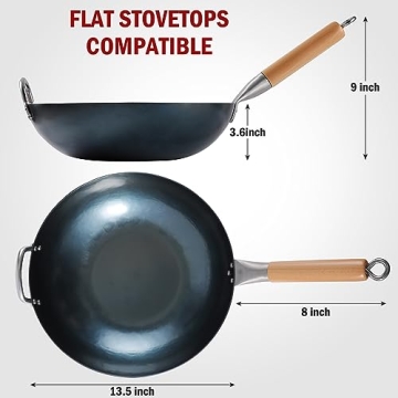 mMlpes Flat Bottom Wok - 13.5" Pre-Seasoned Carbon Steel