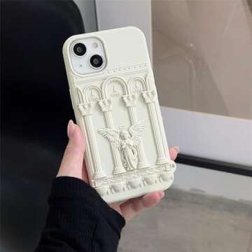 Ownest Compatible for iPhone 14 Pro Max Case with Silicone 3D Cute Angel Statue Retro Pattern Fashion Simplicity Design Aesthetic Women Teen Girls Phone Shockproof Cover -Whtie White
