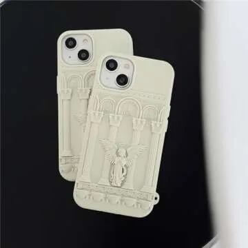 Ownest Compatible for iPhone 14 Pro Max Case with Silicone 3D Cute Angel Statue Retro Pattern Fashion Simplicity Design Aesthetic Women Teen Girls Phone Shockproof Cover -Whtie White