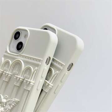 Ownest Compatible for iPhone 14 Pro Max Case with Silicone 3D Cute Angel Statue Retro Pattern Fashion Simplicity Design Aesthetic Women Teen Girls Phone Shockproof Cover -Whtie White