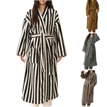 HGps8w Womens Striped Plush Fleece Robe - Cozy Warm Shower Bathrobe