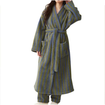 Womens Striped Plush Fleece Robe for Cozy Comfort