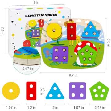 Dreampark Montessori Toys for 1 2 Year Old Toddlers Baby Boys Girls - Wooden Educational Sorting & Stacking Toys for Children Kid - Shape Sorter Color Learning Toy Preschool Geometric Board Blocks