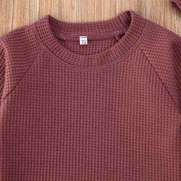 Newborn Baby Boys Girls Waffle Knit Cotton Homewear Outfit with Hat Long Sleeve Top+Pants Set (Jujub...