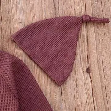 Newborn Baby Boys Girls Waffle Knit Cotton Homewear Outfit with Hat Long Sleeve Top+Pants Set (Jujube Red, 0-6 Months)