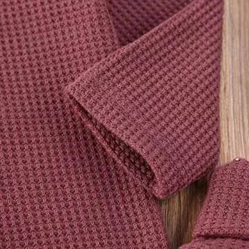 Newborn Baby Boys Girls Waffle Knit Cotton Homewear Outfit with Hat Long Sleeve Top+Pants Set (Jujube Red, 0-6 Months)