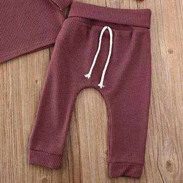 Newborn Baby Boys Girls Waffle Knit Cotton Homewear Outfit with Hat Long Sleeve Top+Pants Set (Jujube Red, 0-6 Months)