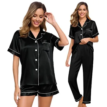 SWOMOG Women's 3pcs Silk Satin Pajamas Set - Comfort & Style