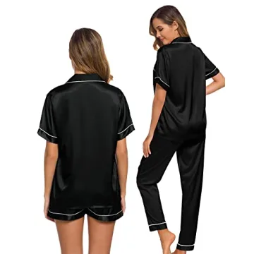 SWOMOG Women's 3pcs Silk Satin Pajamas Set - Comfort & Style