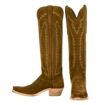 WINDBXYB Women's Knee High Cowboy Boots Classic Embroidered Low Chunky Heel Cowboy Boots